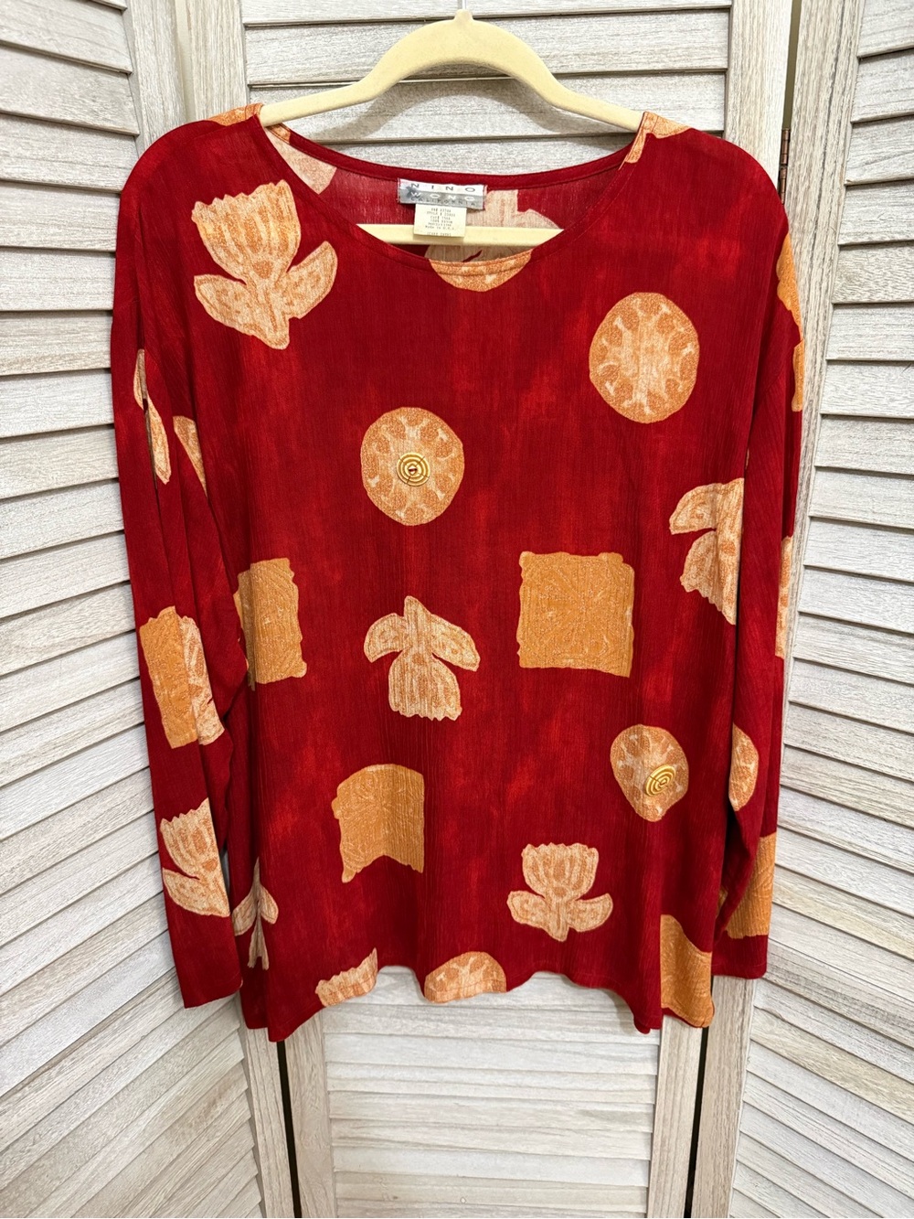 Relaxed Red Printed Long-Sleeve Tunic Top by Etcetera